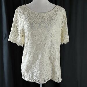 Adrianna Pappell ivory lace short sleeve blouse